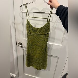 SOLD❗️OH POLLY OLIVE GREEN A-LINE EMBELLISHED MINI DRESS